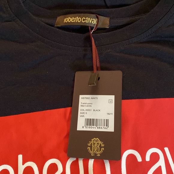 Roberto Cavalli Black Cotton Logo Unisex Tee New With Tags - Picture 7 of 11